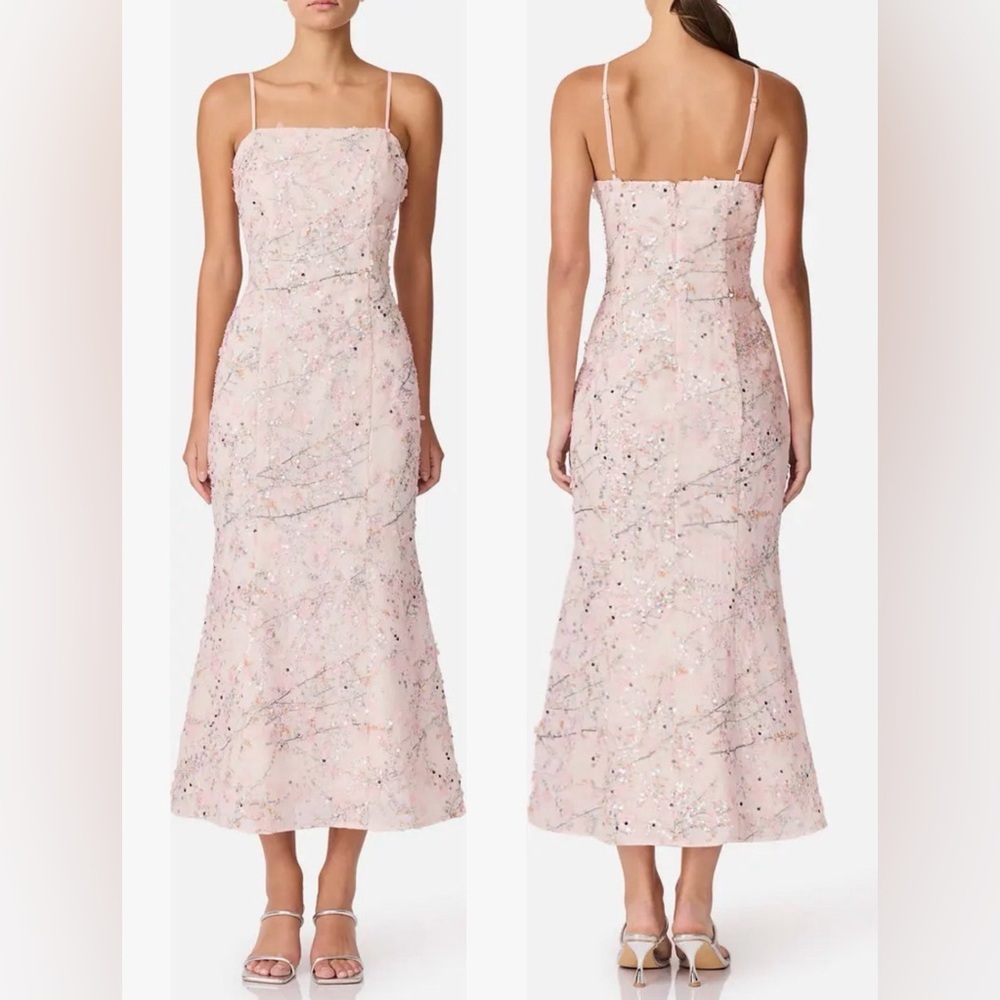 NEW ELLIATT Regina 3d Floral Pink Sequin Sleeveless Trumpet Gown Sz M